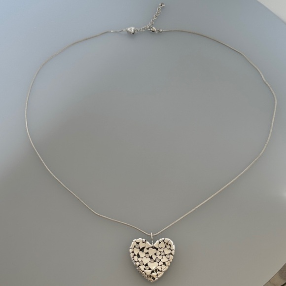 Brighton ~ Necklace Silver Tone ~ Pebble Heart Pendant  Brighton Long Silver Heart Pendant Necklace